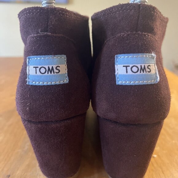 Toms Burgandy Brown Suede wedge booties Women Size 7 - Picture 5 of 13